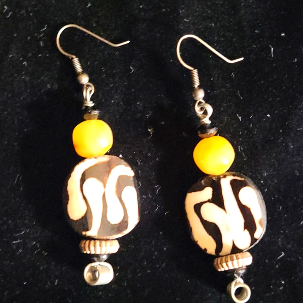 Mudcloth Batik Bone african Dangles